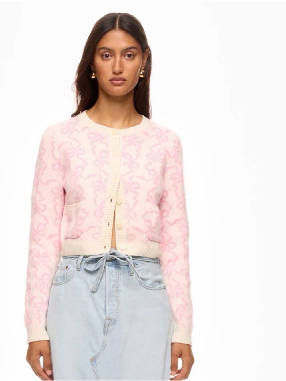 LoveShackFancy Pink Patterned Cropped Cardigan